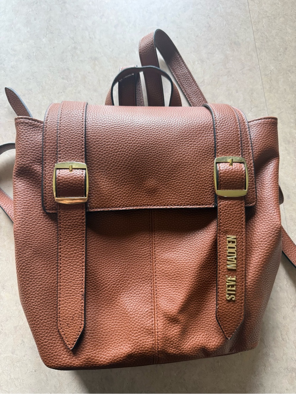 Steve Madden Tan Pebbled Leather Backpack with Gold Hardware
